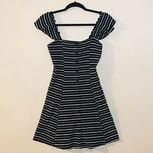 Black and White Striped Off Shoulder Dress